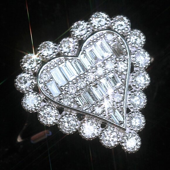 🔥 Sweet Large Heart Crystal Full Filled Romantic Rings for Women, PD109 - Picture 1 of 5